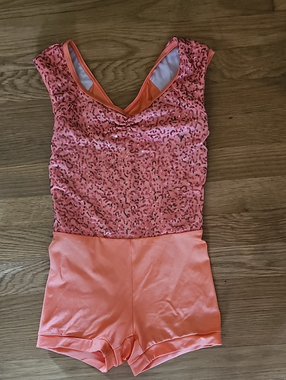 Weissman Dancewear Orange Sequin Biketard Dance Costume 17505 Size Medium Child